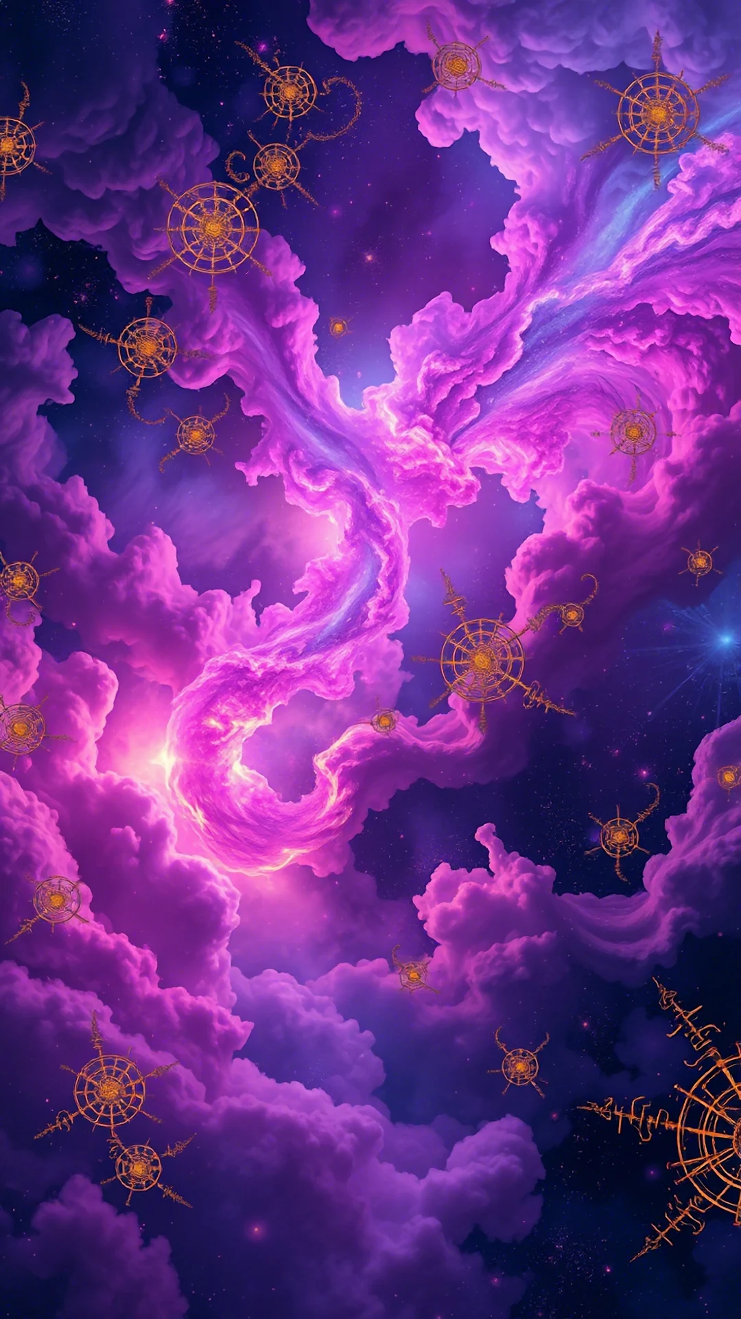 Steampunk Cosmic Nebula Art: Purple Magenta Space Orbs - Free 4K mobile Wallpaper
