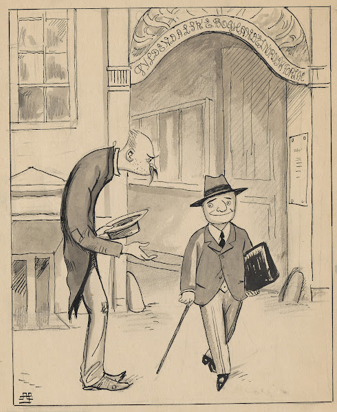 Neergaard stands outside Gyldendal Publishers with his hat in his hand 1923