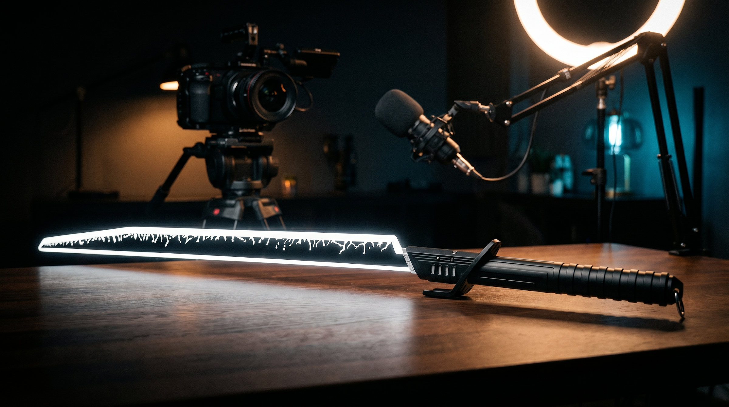Camera, ring light, microphone and SWA Saber ready for a creator’s first post