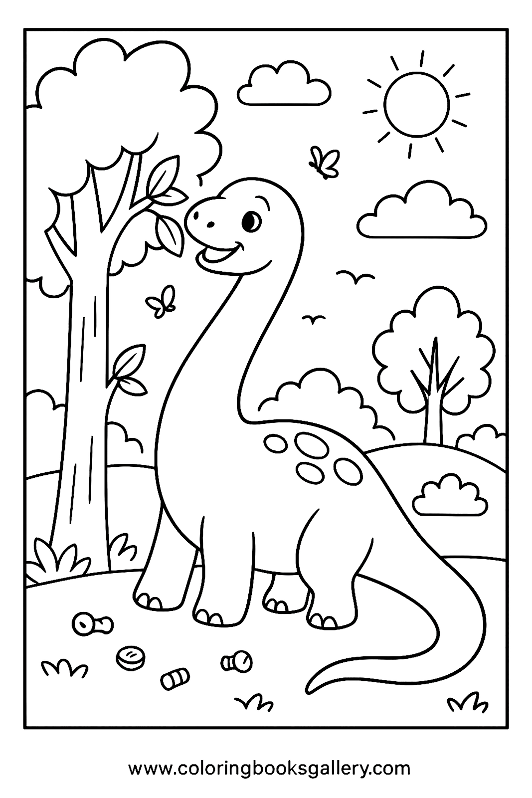 Brontosaurus Eating Leaves: A Fun Coloring Adventure – free coloring page for kids
