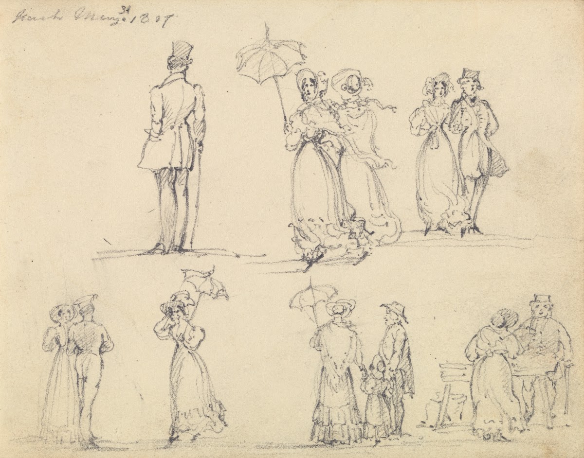 Fashionable Men and Women Promenading 1827