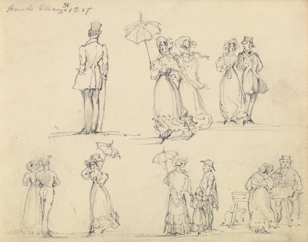 Fashionable Men and Women Promenading 1827
