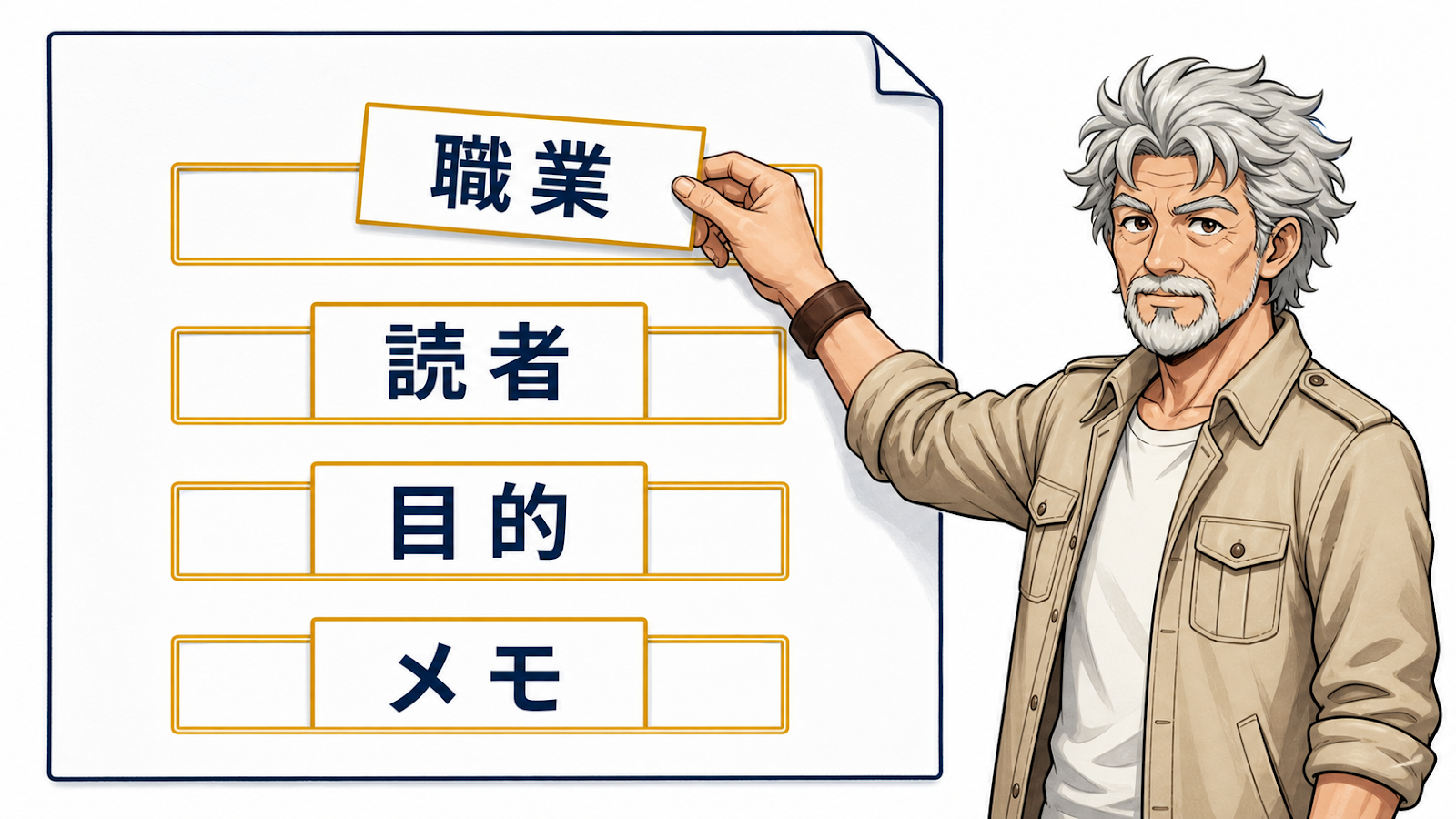職業・読者・目的の3箇所と投稿ネタのメモを穴埋めするプロンプトの構造図