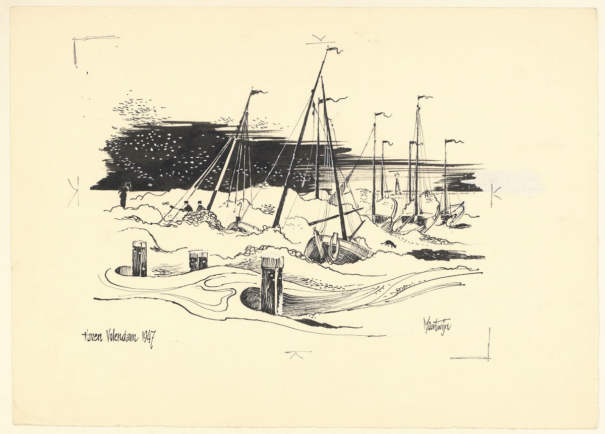 De Haven Van Volendam In De Winter Met Kruiend Ijs 1947