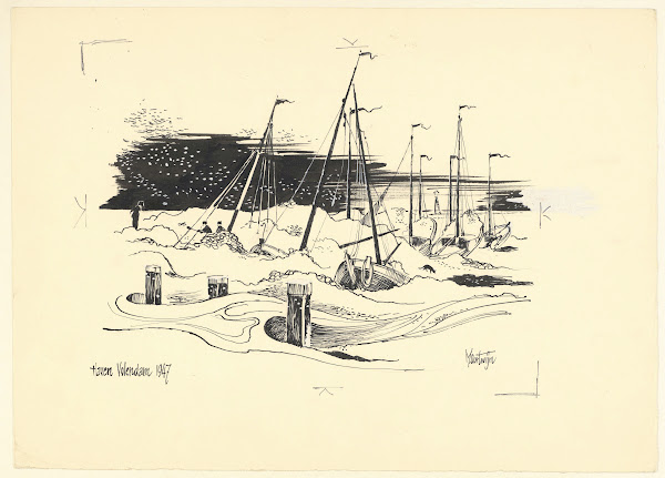 De Haven Van Volendam In De Winter Met Kruiend Ijs 1947