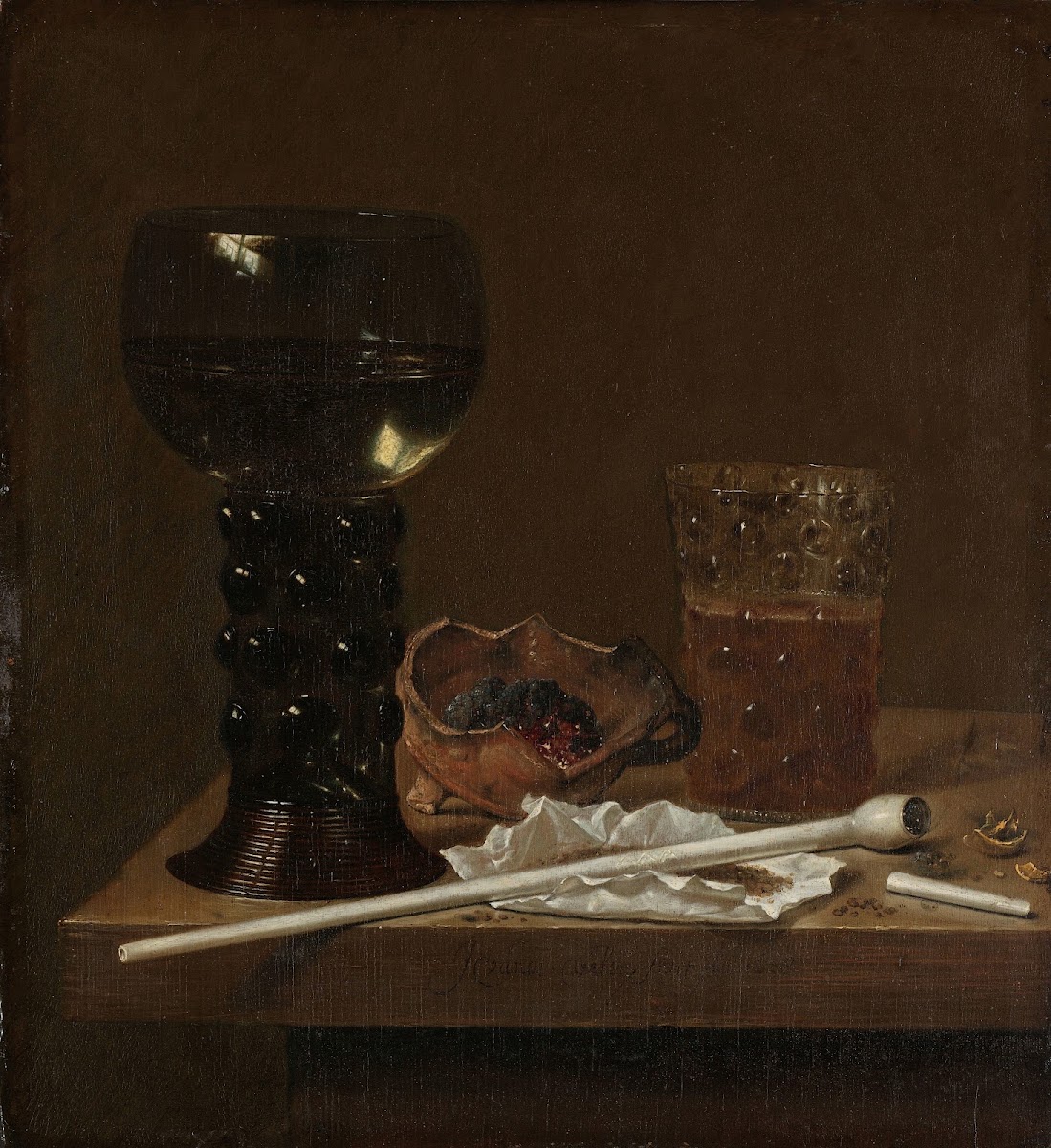Still Life with Roemer Beer Glass and a Pipe 1658