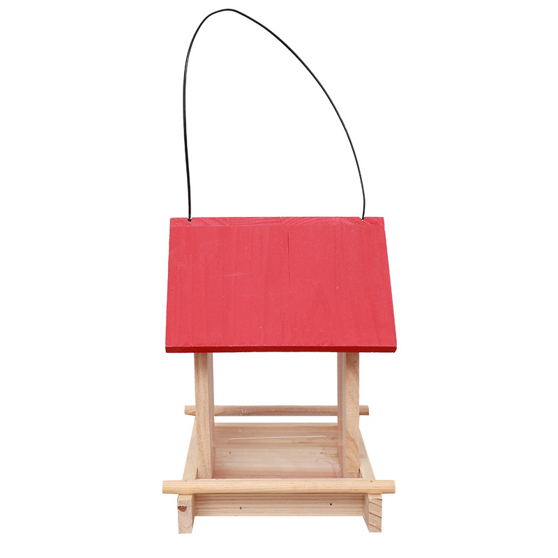 Wooden Birdhouse with Hanging Feeding Station