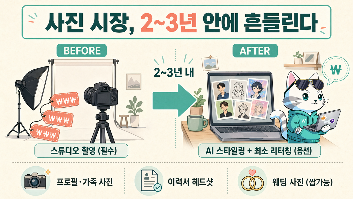 사진 시장, 2~3년 안에 흔들린다 — 스튜디오 vs AI 스타일링