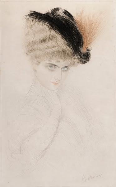 Portrait de femme au chapeau à plumes