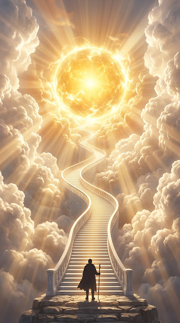 Grand Stairway Leading to Glowing Golden Celestial Portal - Free mobile Wallpaper