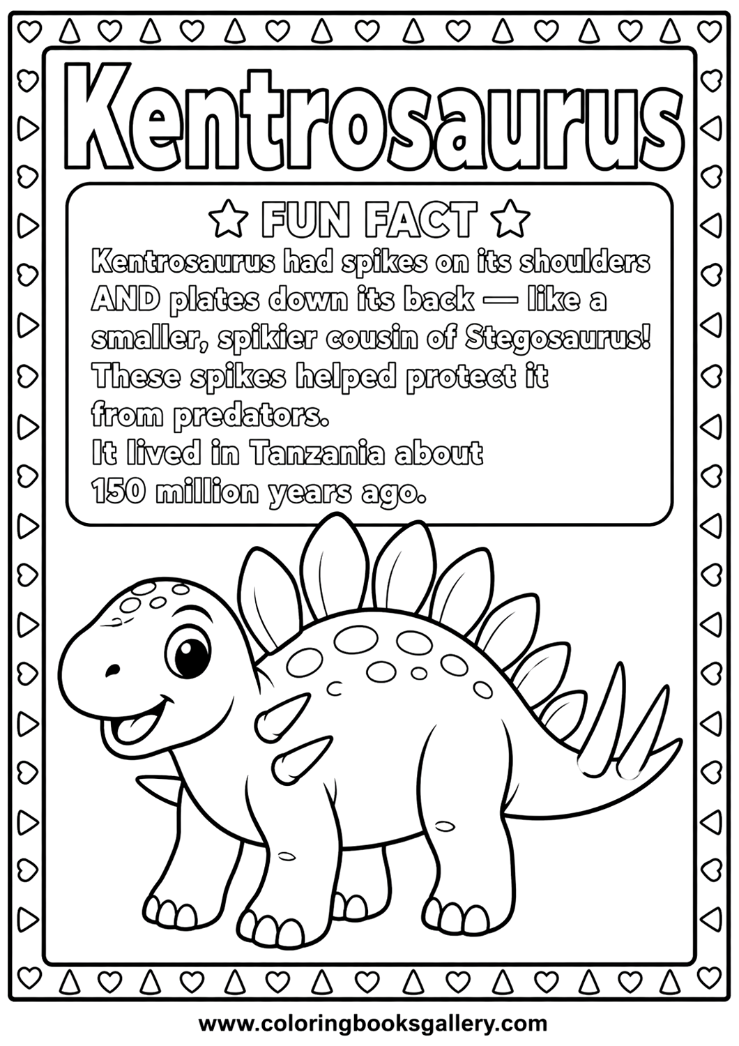 Cute smiling Kentrosaurus dinosaur sheet – Free Printable Coloring Sheet for Kids and Adults – free coloring page for kids