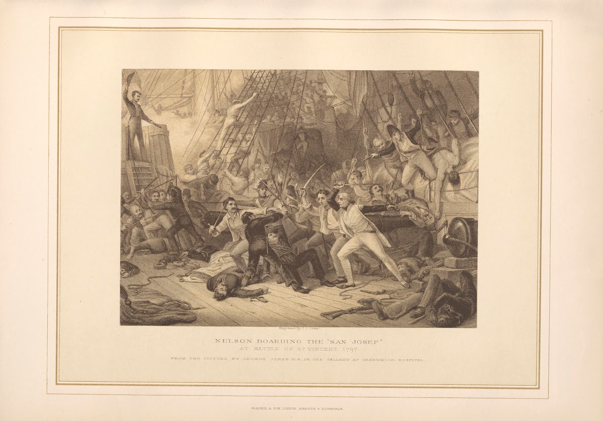Nelson boarding the San Josef at the Battle of St Vincent  George Jones 19th cen
