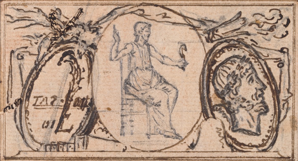 Design for a Vignette Seated Classical Figure