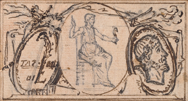 Design for a Vignette Seated Classical Figure