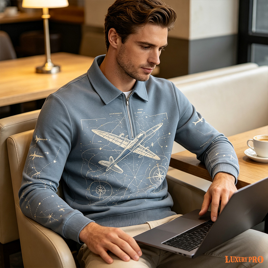 AOP HNH Long Sleeve Zip Polo Wide Cuff