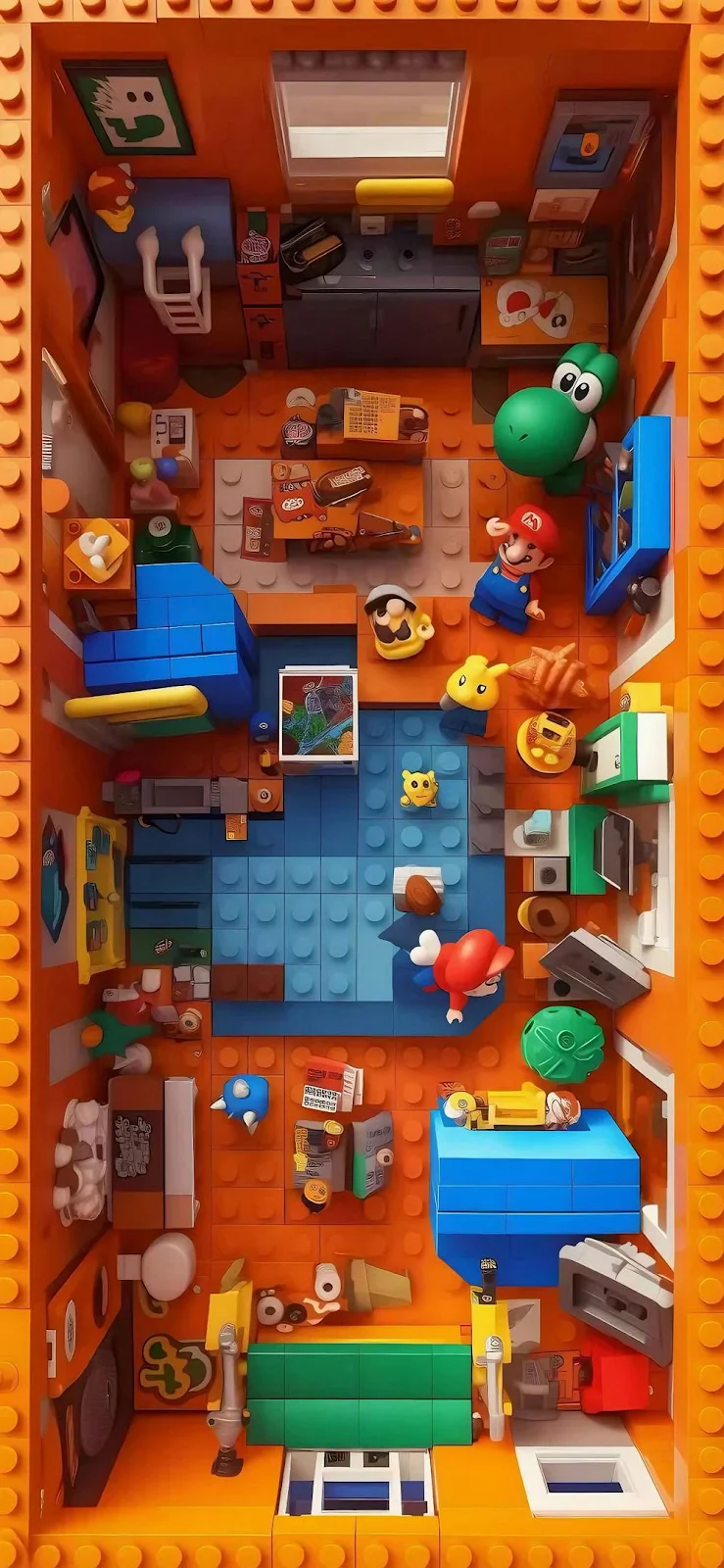 Lego Super Mario Miniature Room - Toy Photography iPhone Wallpaper (998x2160)