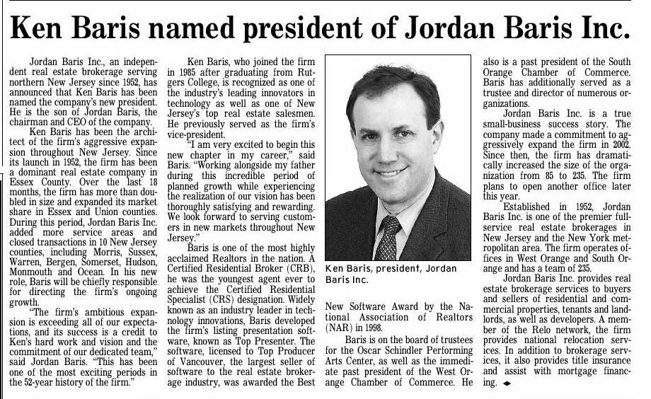 Ken Baris named President of Jordan Baris, Inc., 2006