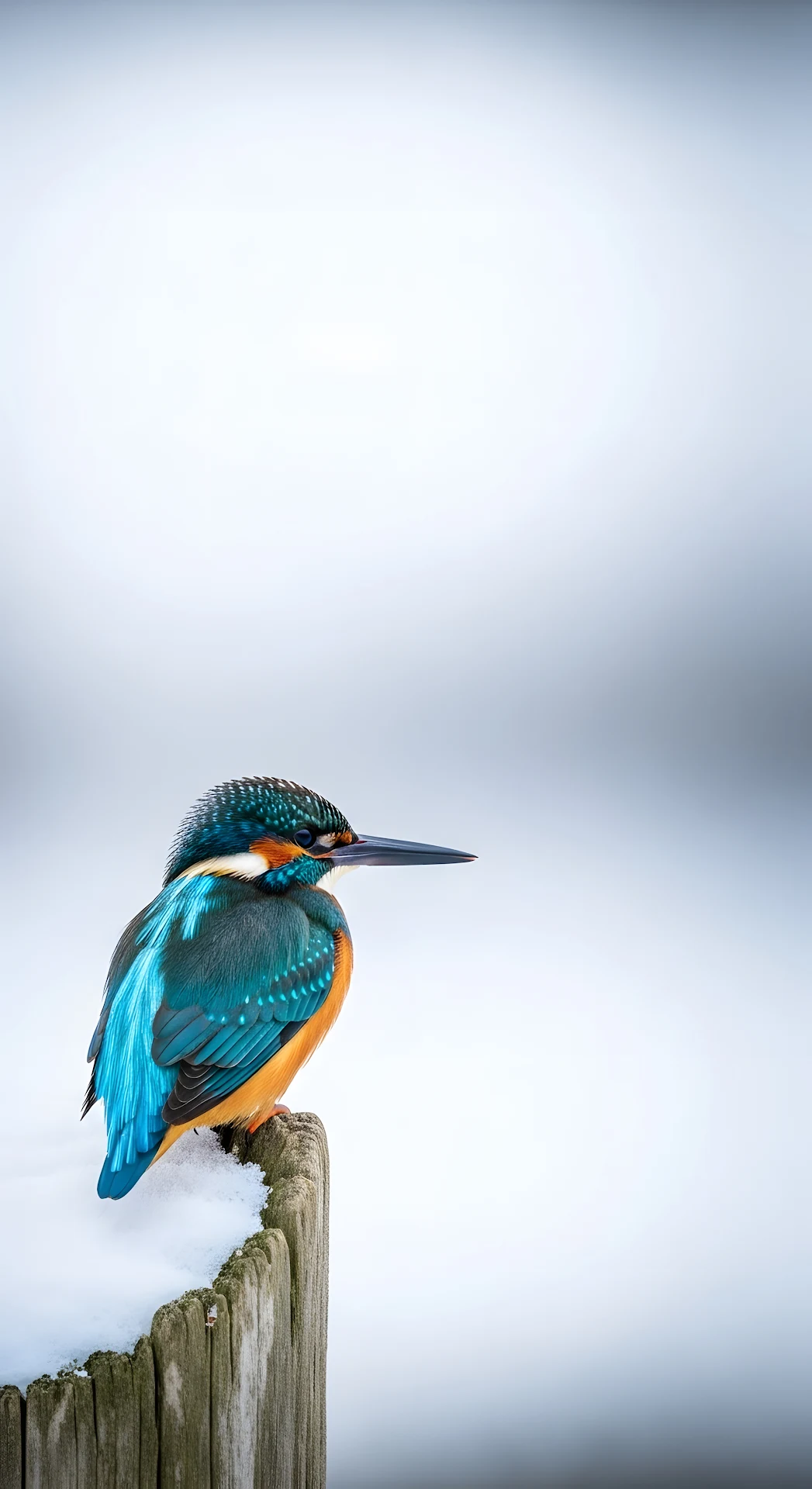 Vibrant Common Kingfisher Perched on Snowy Post - Free 4K mobile Wallpaper