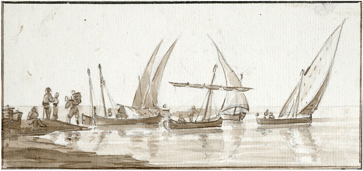 Zeilscheepjes bij een kust
