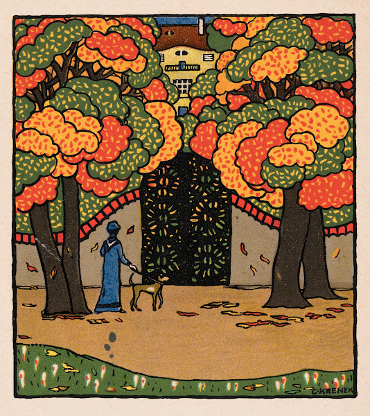 Nr 761 Frau mit Hund vor einem Gartentor 1912
