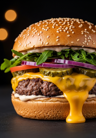 Gourmet Cheeseburger with Melting Cheese