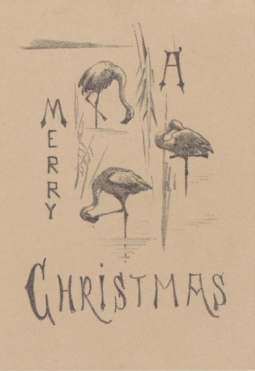 Kerstkaart met drie flamingos 1878   1917