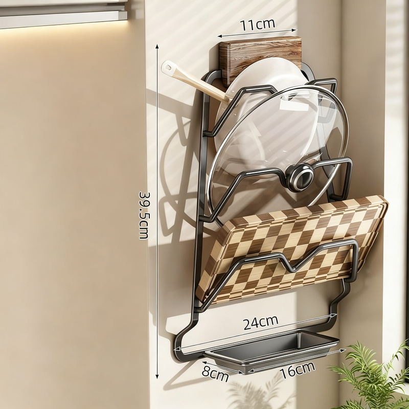 Kitchen shelf walnut look, wall-mounted, no drilling