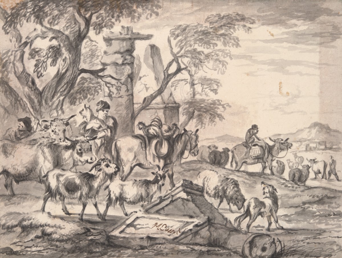 Cattle and shepherds nearruins late late 17thearly 18thcentury
