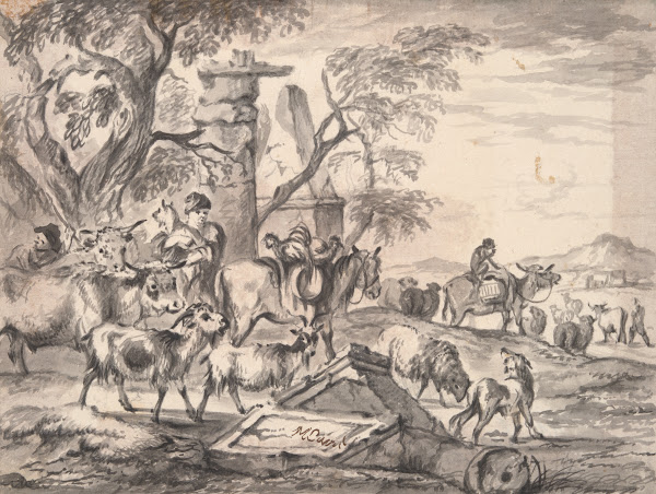 Cattle and shepherds nearruins late late 17thearly 18thcentury