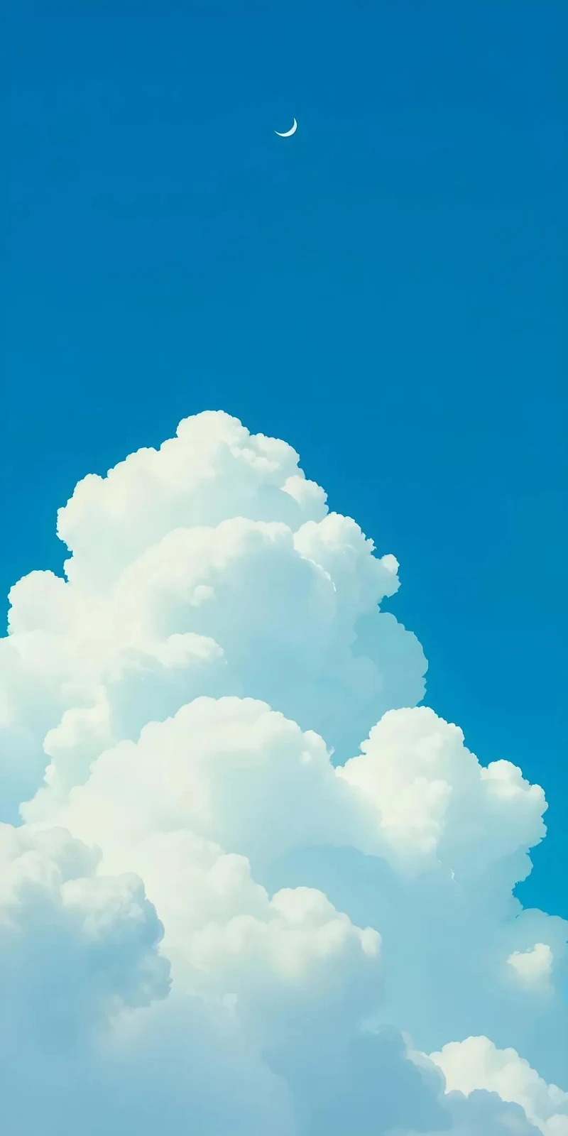 Crescent Moon Above Fluffy Clouds - Digital Art Illustration Full HD iPhone Wallpaper (1080x2160)