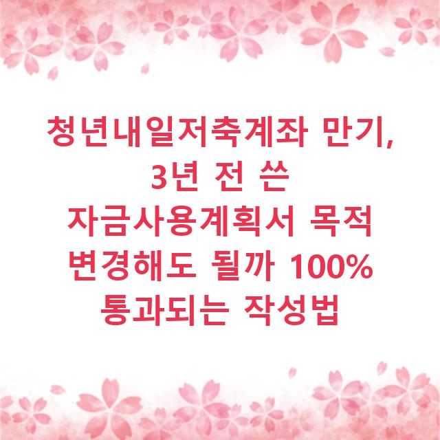 청년내일저축계좌 만기, 3년 전 쓴 자금사용계획서 목적 변경해도 될까 100% 통과되는 작성법