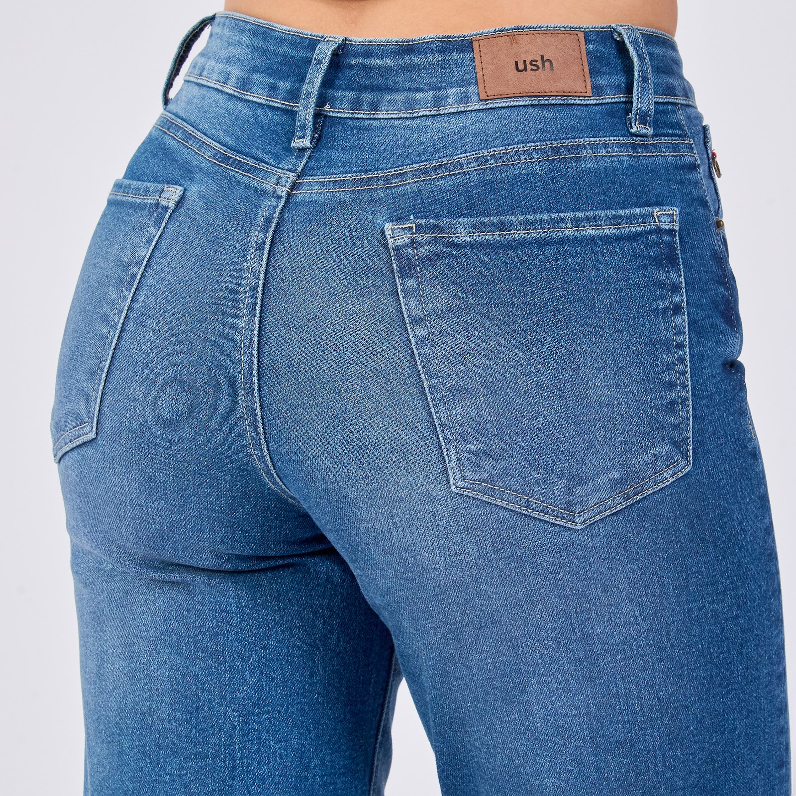 Jean wide leg licrado tiro medio, color azul medio 100% algodón - Vista 6