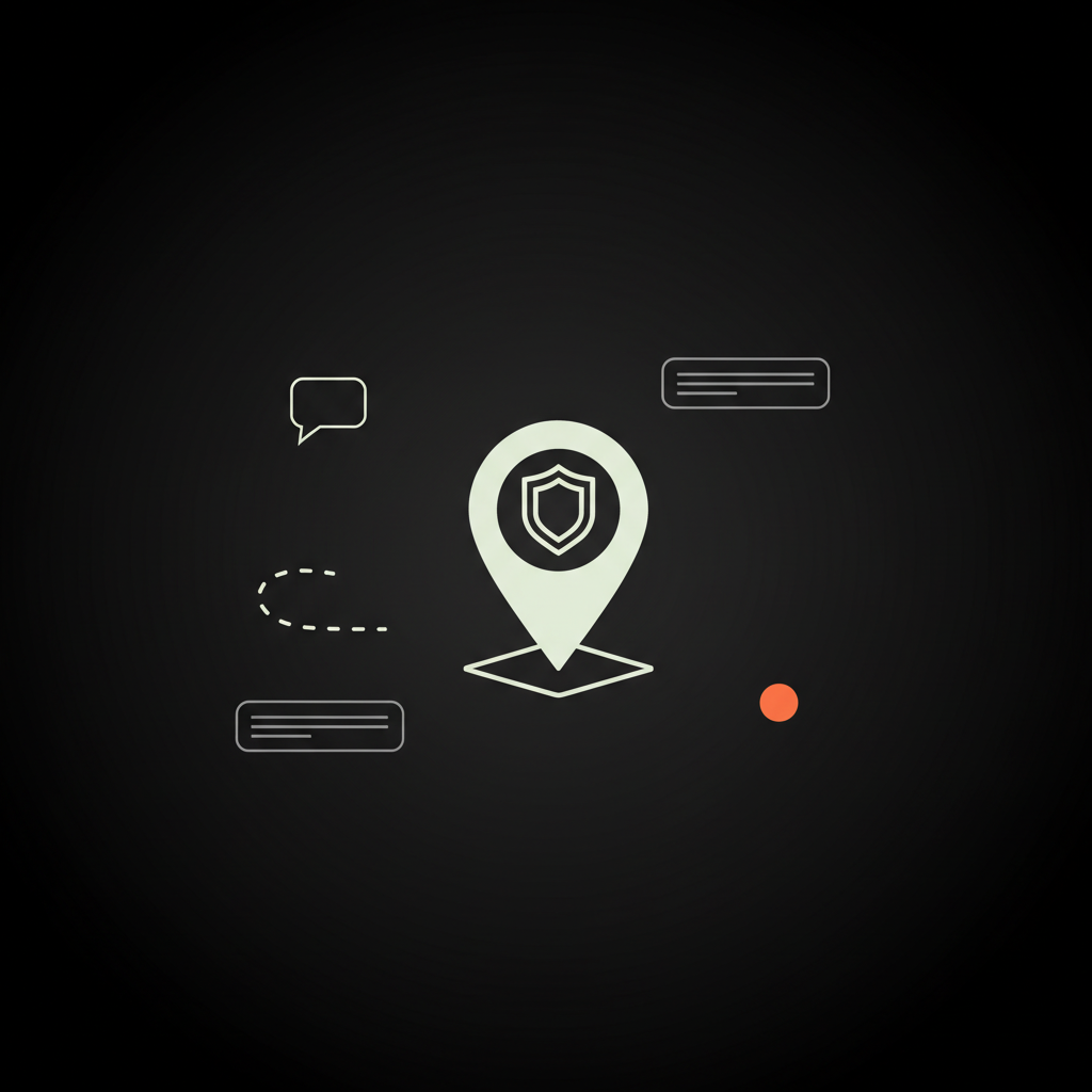Minimal 2D vector infographic of an intertwined shield and map pin in Social Success Hub colors illustrating how to leave a bad Google review anonymously.