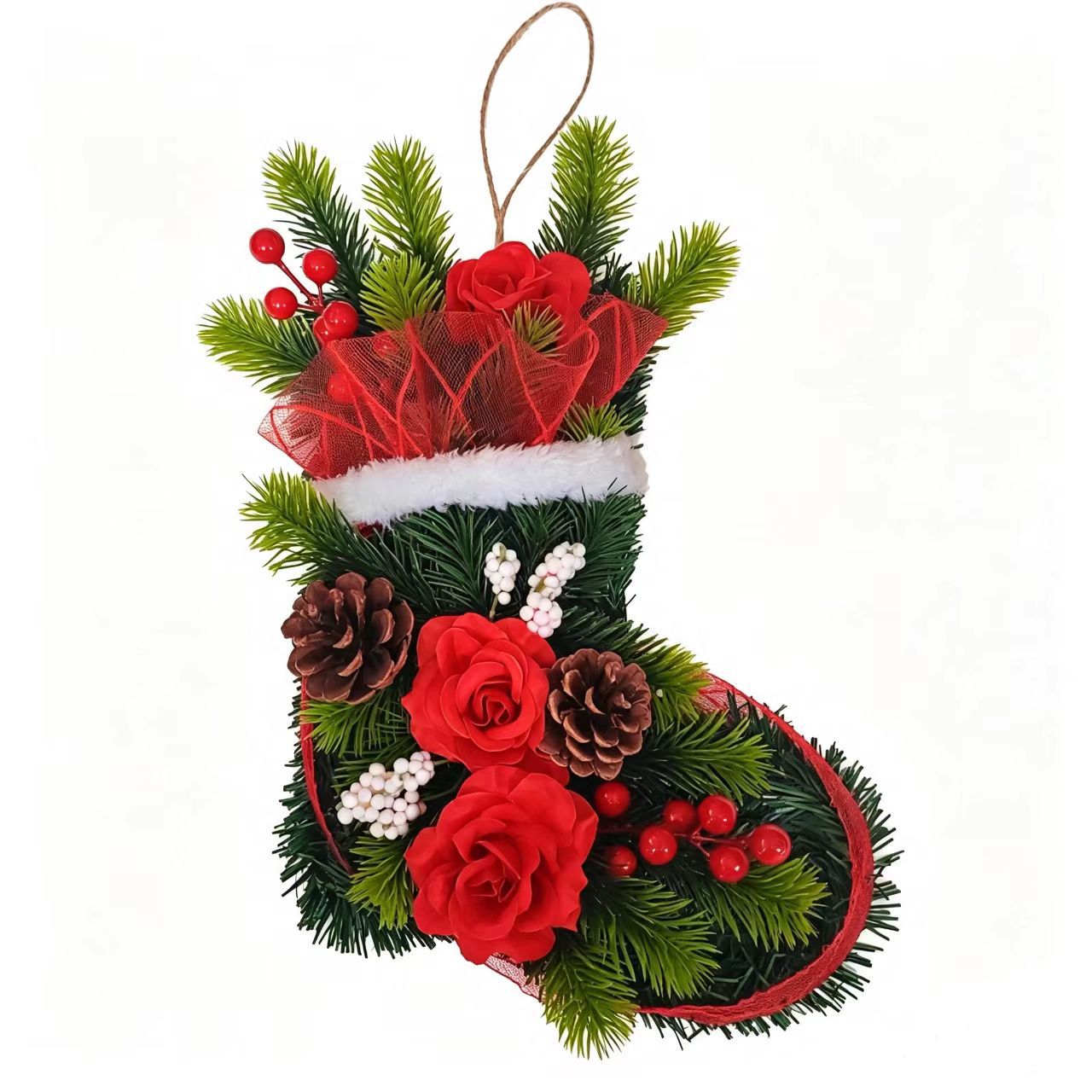 Weihnachtlicher Türkranz in Stiefelform