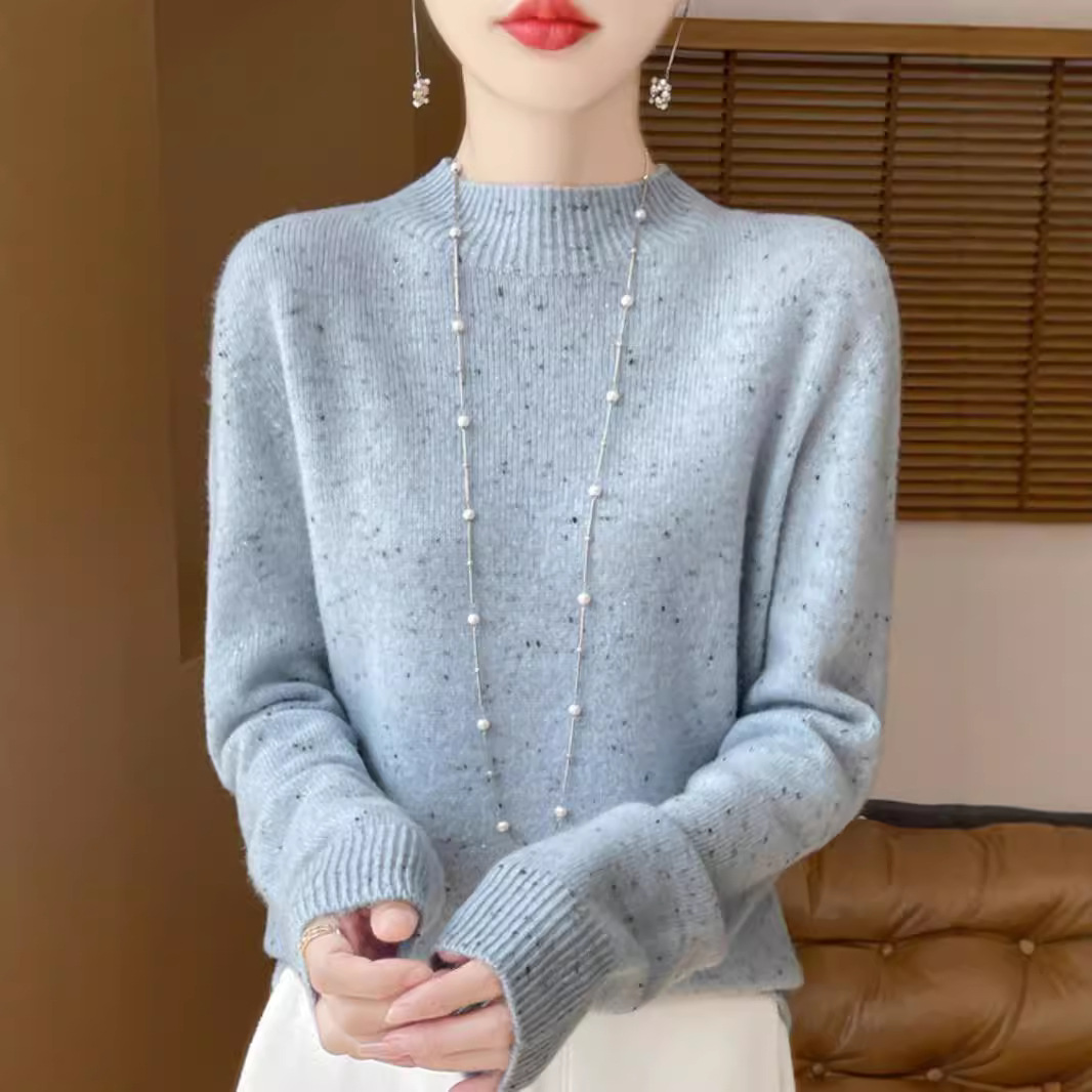 Women's pure wool sweater with stand-up collar