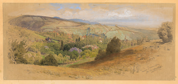 Blick auf Dornbach vom Wilheminenberg 1911