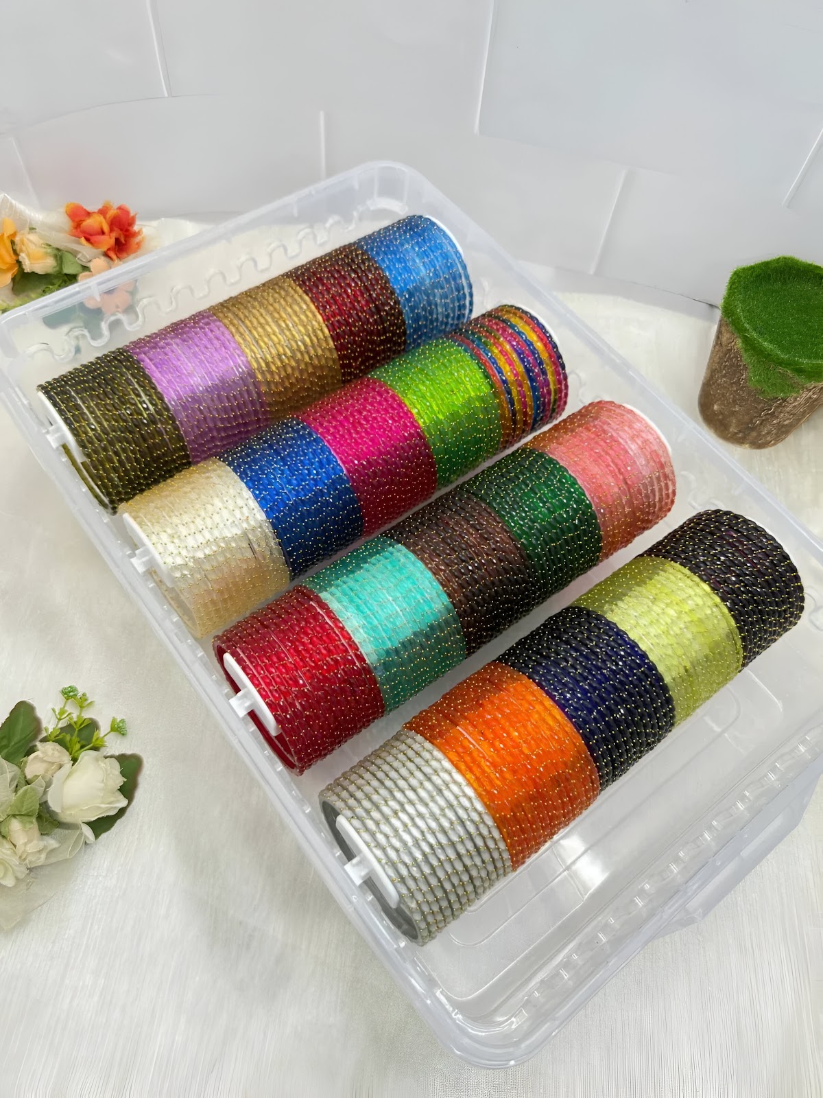 Haathiva Rain Drop Glass Bangles – Multicolour Set