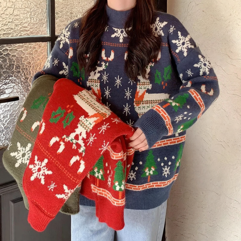 Festive knitted sweater with embroidery
