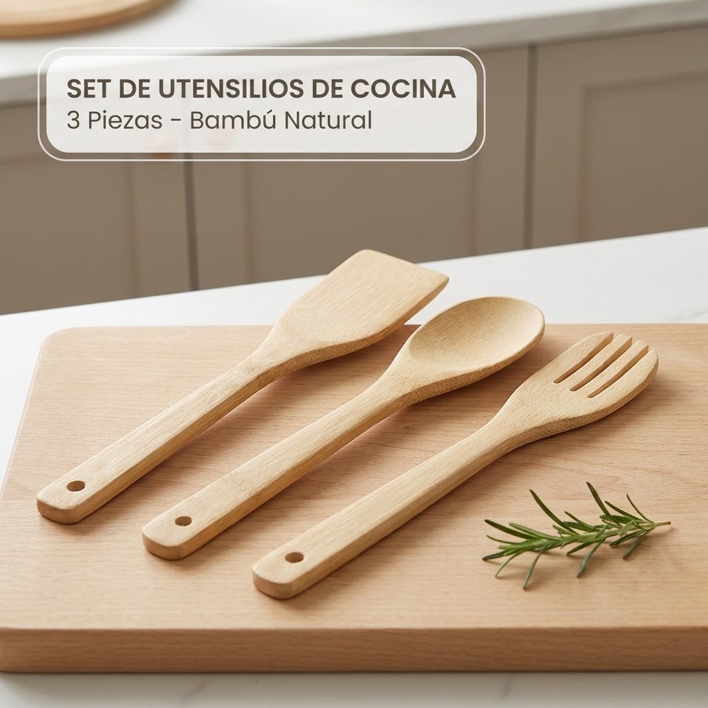Set de 3 utensilios de cocina de bambú
