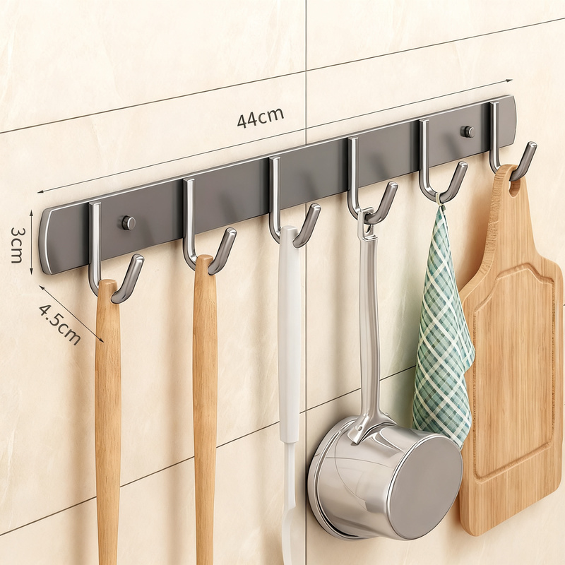 Stainless steel kitchen holder with multiple hooks