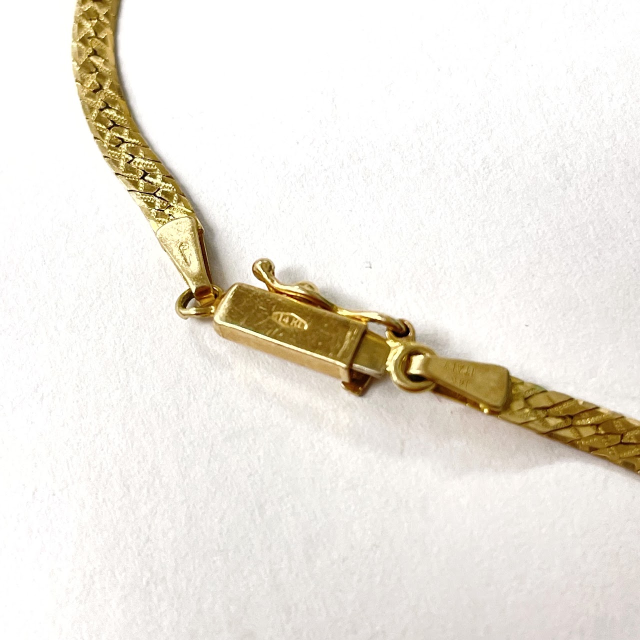 14K Gold Etched Flat Chain Bracelet