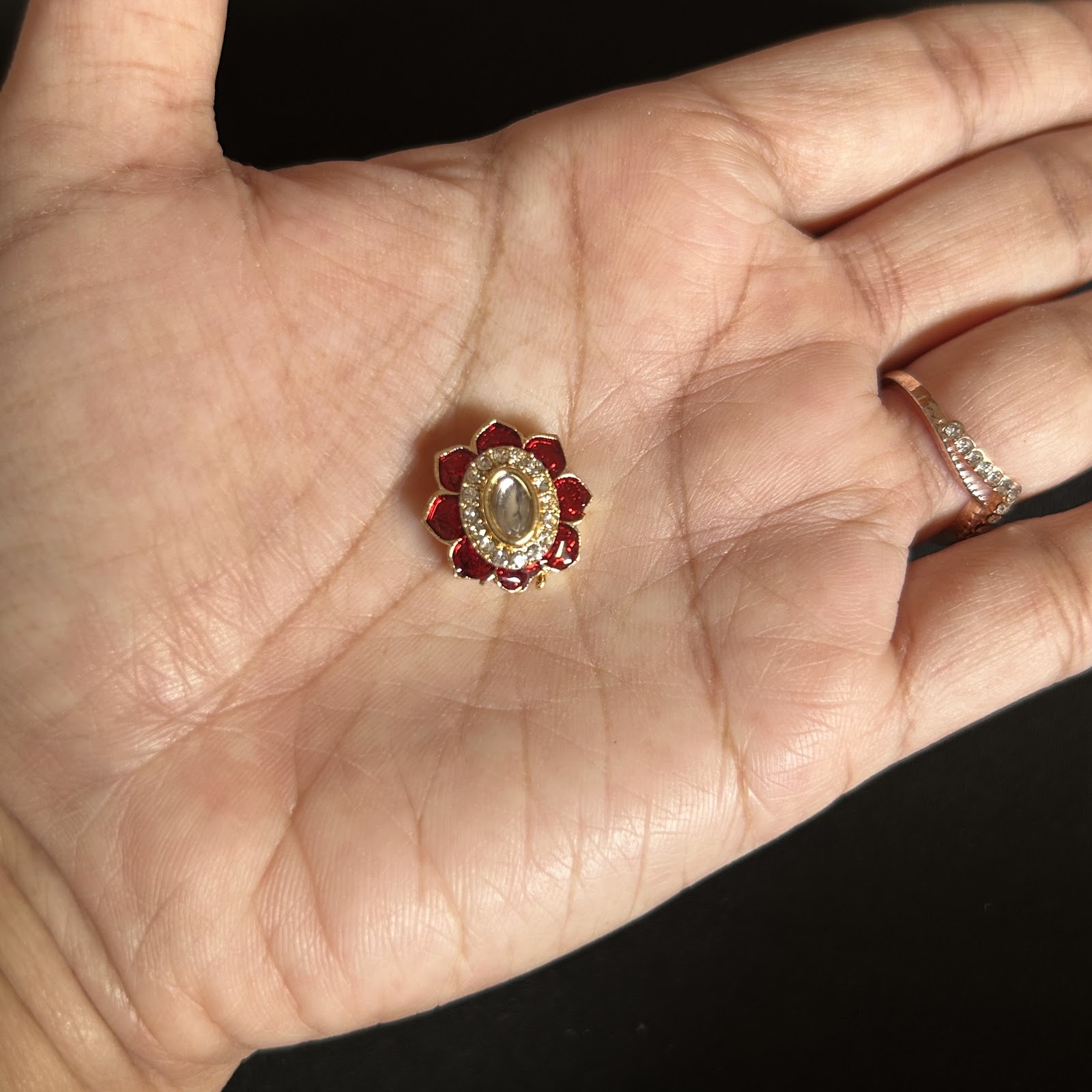Pink Flower mina Diamond Oval Moti pendnt pack of 1