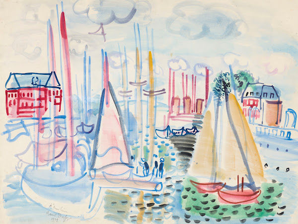 Voiliers dans le port de Deauville 1929