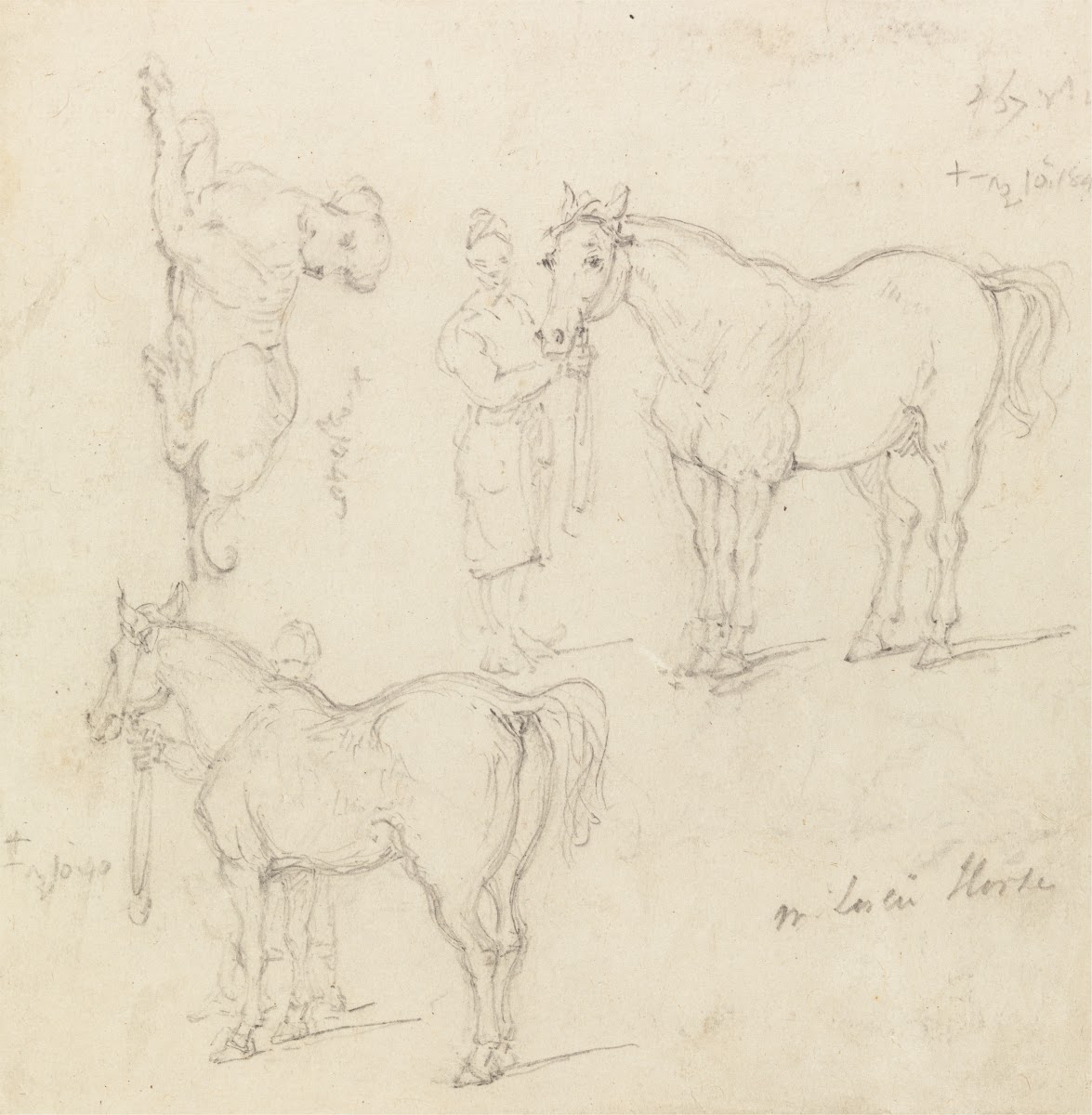 Studies of Horses with Chinese Grooms and a Dog 1840