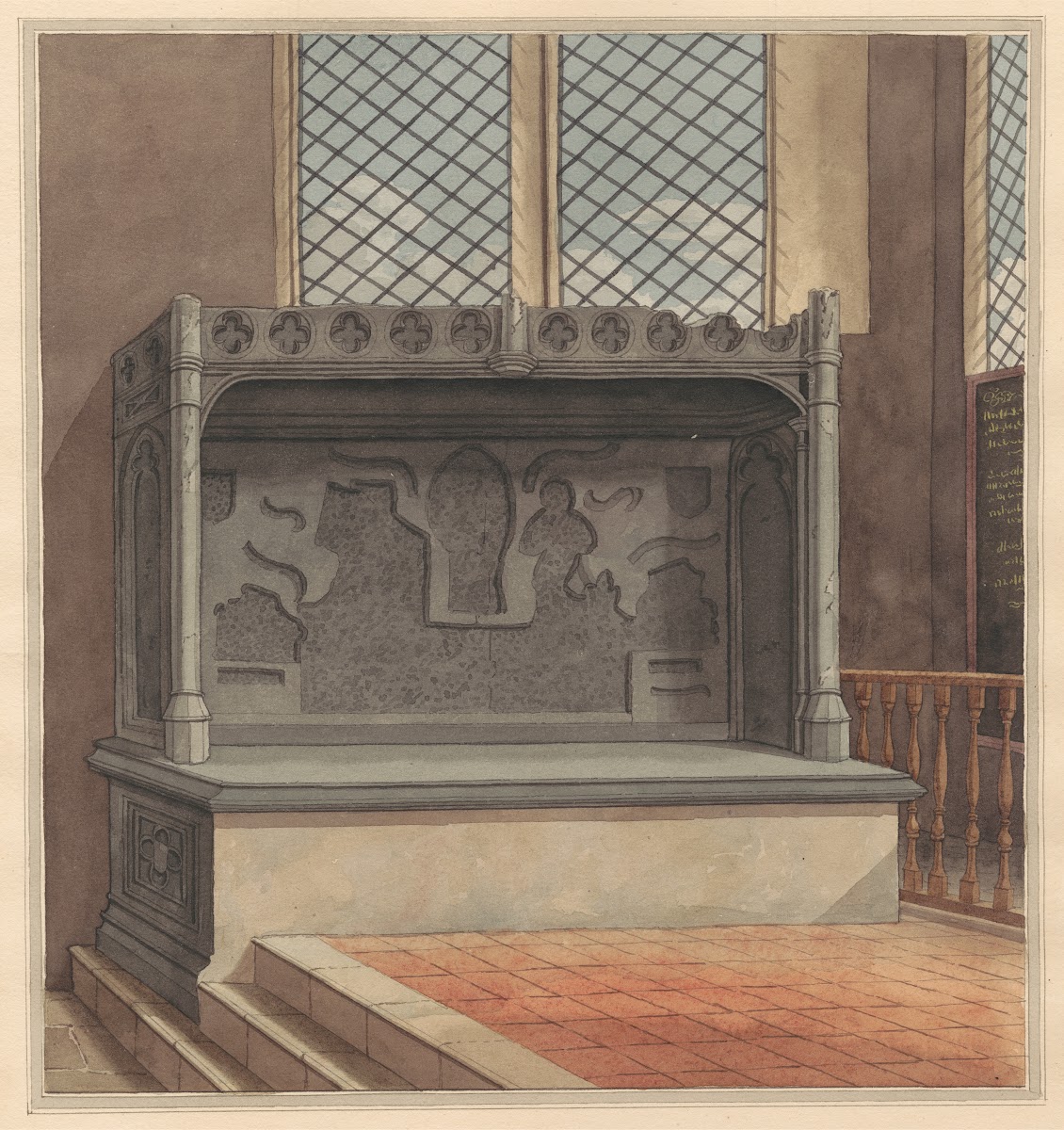 Tomb of Thomas Windsor 1486 with Brass Plates removed from Stanwell Church 1796