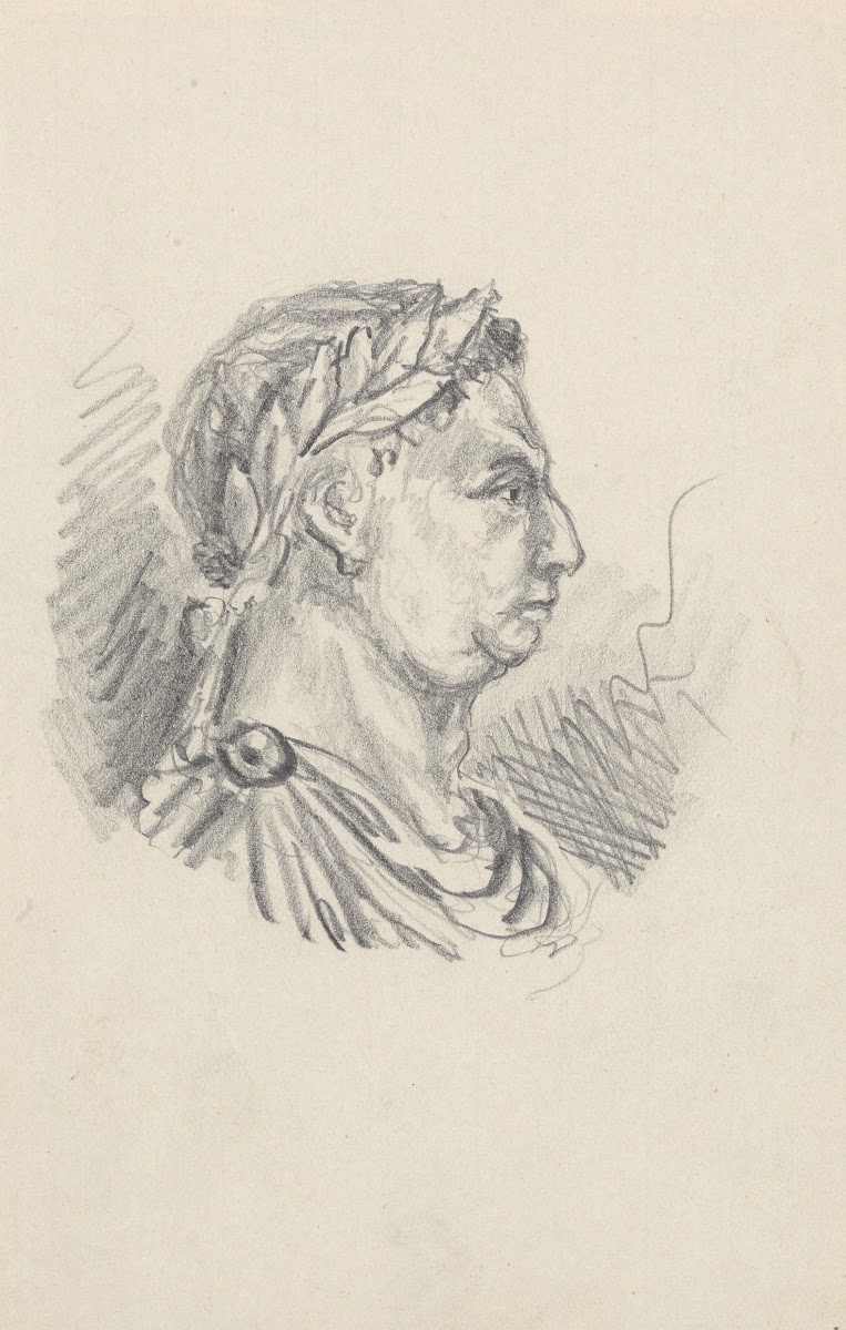 Mans head in a laurel wreath 1882 1885