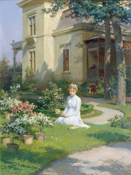 Mädchen im Garten einer Villa 1900