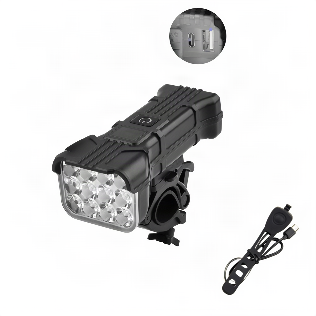 USB bike light with 12 LEDs and horn