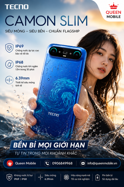 TECNO CAMON Slim ra mắt với thiết kế siêu mỏng 6,39 mm cùng chuẩn IP69 và IP68 #TECNO #TECNOCAMONSlim #CAMONSlim #IP69 #IP68 #Android #Smartphone #CôngNghệ #MediaTek #HiOS  