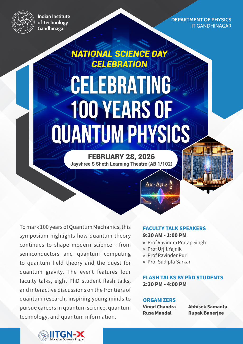One day symposium on National Science Day: Celebrating 100 years of quantum Physics